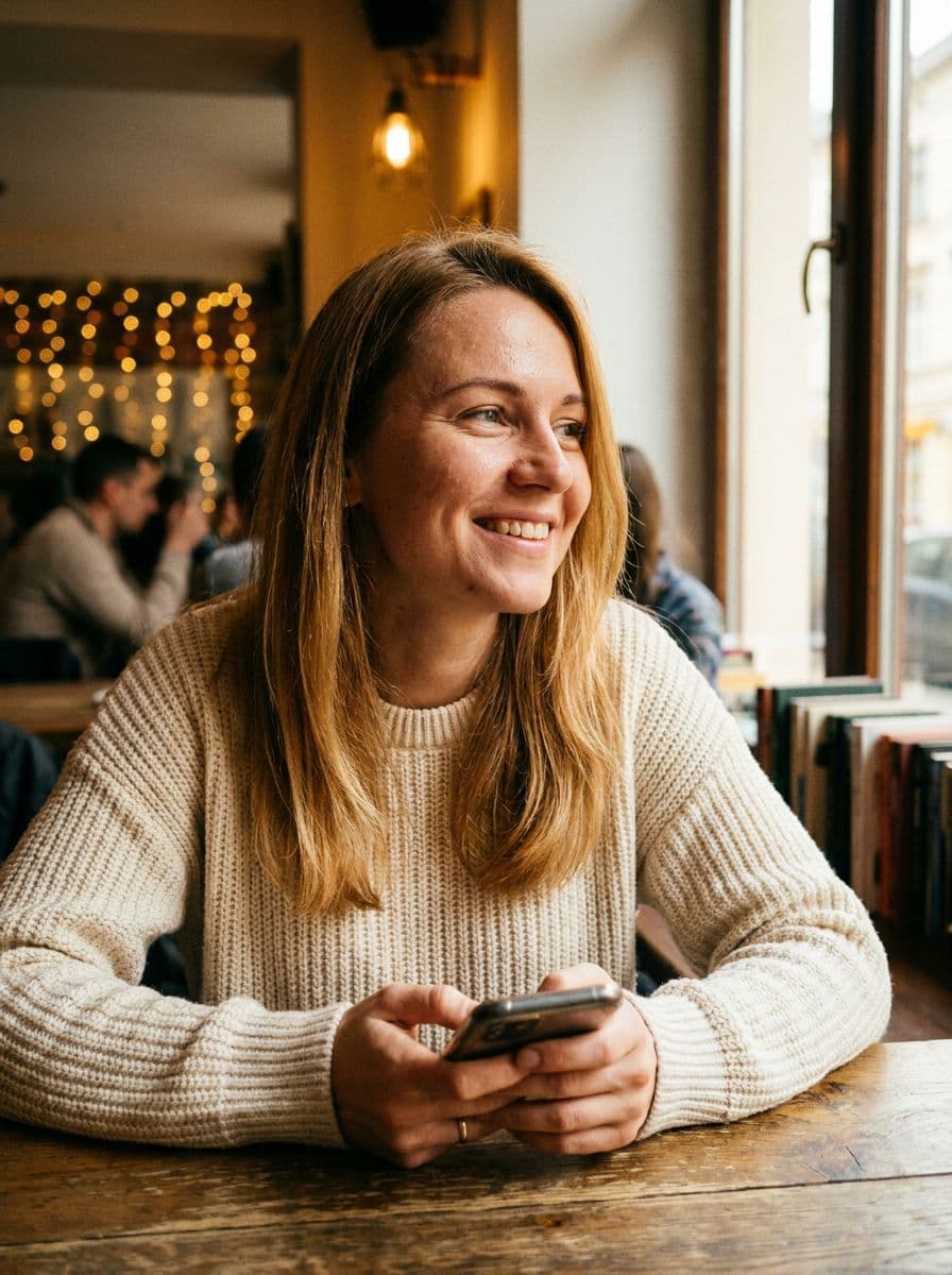 Young woman smiling while chatting on her phone